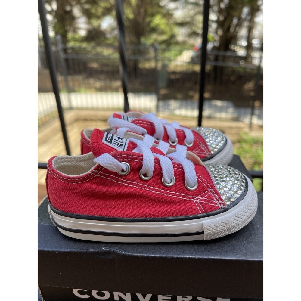 Converse All Star Red Toddler Size 5, 7J236 – Customized with Rhinestones